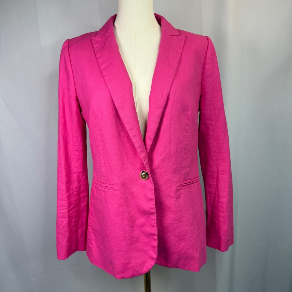 J.Crew Parke Blazer Bright Pink Linen Cotton Blend Single Button Jacket Womens